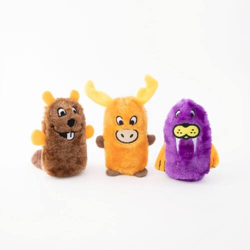 Zippy Paws Squeakie Buddies No Stuffing Small Dog Toy - Beaver, Moose & Walrus