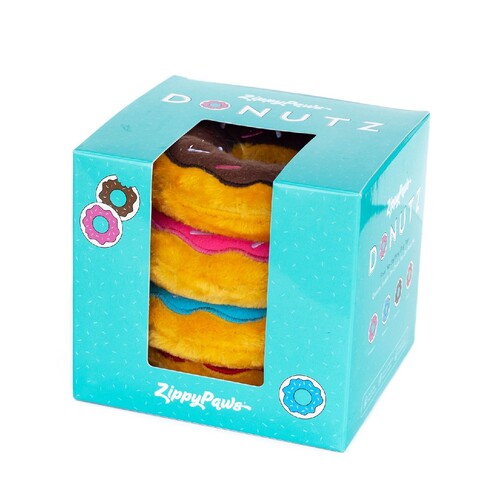 Zippy Paws Donutz Plush Squeaker Dog Toy - Gift Box with 4 Donuts